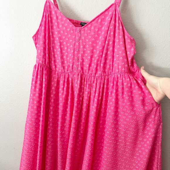 Torrid Hot Pink Clip Heart Chiffon Skater Spaghetti Midi Dress Plus Size 3X NEW - Picture 4 of 12